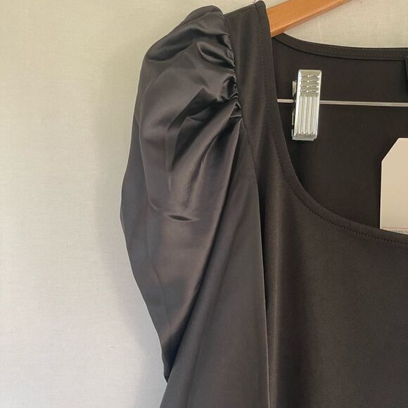 Puff satin long sleeve mini bodycon dress black - Picture 7 of 11